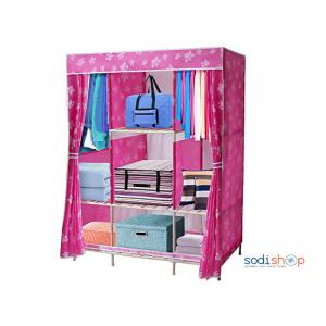 Armoire Pliable avec armoire en Tissu avec supports en bois-placard de rangement à la maison (rose + empreinte)-AN0051