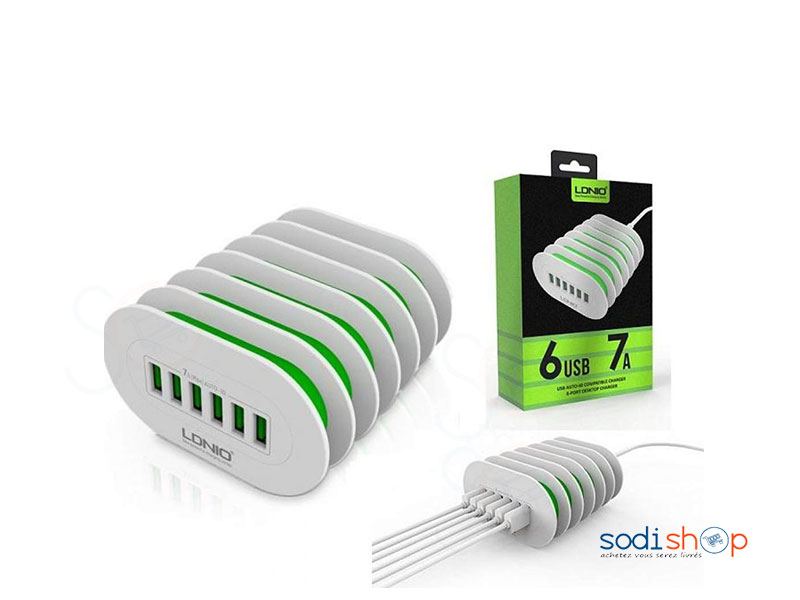 Chargeur Multiports USB LDNIO A6702 6 ports USB 5V-7A AC100 240V 50-60HZ – Image 3