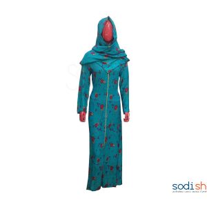 Hijab à Motifs de Fleurs - Couleur Bleu, Taille : M, L