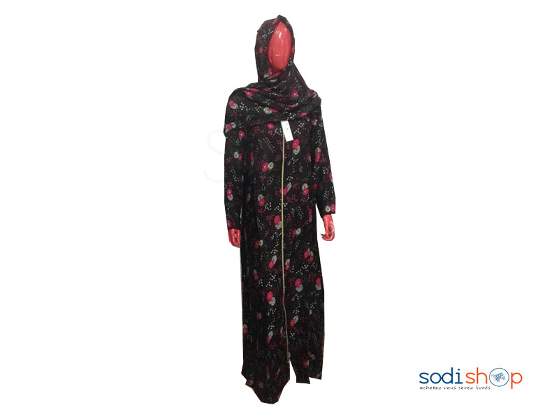 Hijab à Motifs de Fleurs - Couleur Noir, Taille : M, L