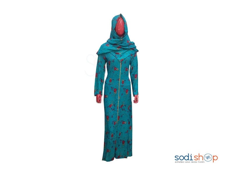 Hijab à Motifs de Fleurs - Couleur Bleu, Taille : M, L