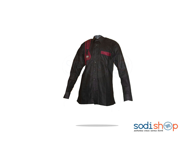 Chemise Manche Longue Couleur Noire-Rouge Pour Homme MJ0022