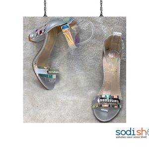 Chaussure à Talon Carré Pour Femme Couleur Grise Perlée AU0059