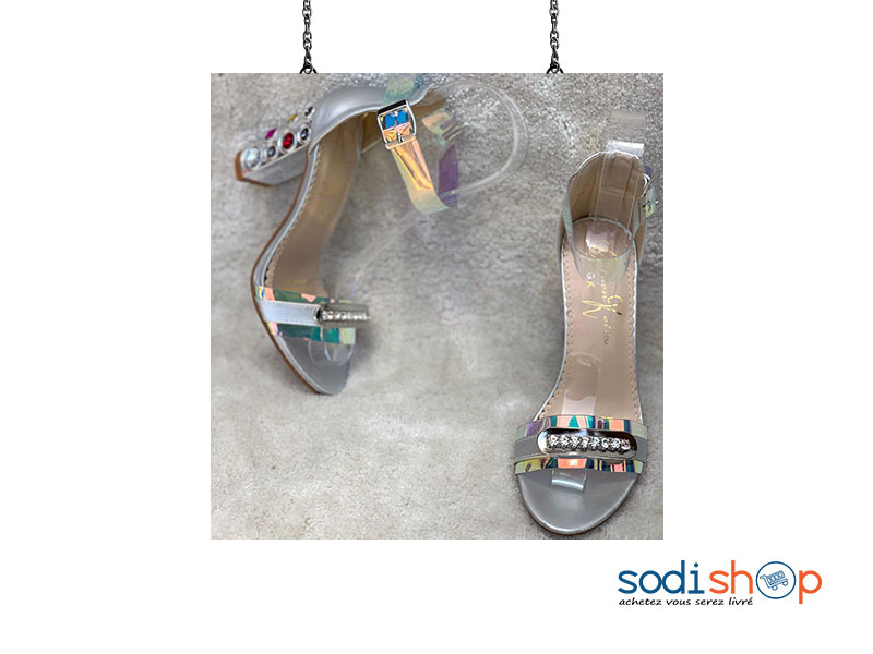 Chaussure à Talon Carré Pour Femme Couleur Grise Perlée AU0059