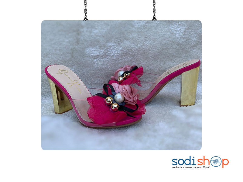Chaussure à Talon Carré Pour Femme Couleur Rose Transparente AU0059