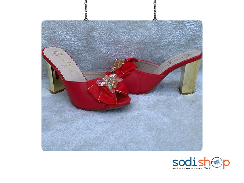 Chaussure à Talon Carré Pour Femme Couleur Rouge AU0059