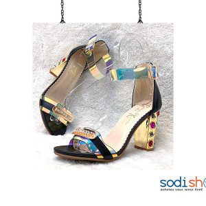 Chaussure à Talon Carré Pour Femme Couleur Noire Perlée AU0059