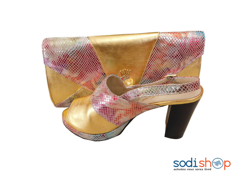 Ensemble Accessoire Pour Femme Pochette + Chaussure Dorée SC0067