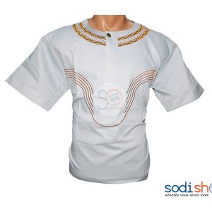 Chemise à Motif Africaine - Couleur Gris Clair, Manches Courtes GJ0058