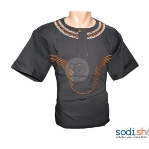 Chemise à Motif Africaine - Couleur Noir, Manches Courtes GJ0058