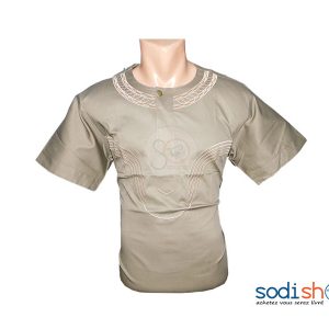 Chemise à Motif Africaine - Couleur Marron Clair, Manches Courtes GJ0058
