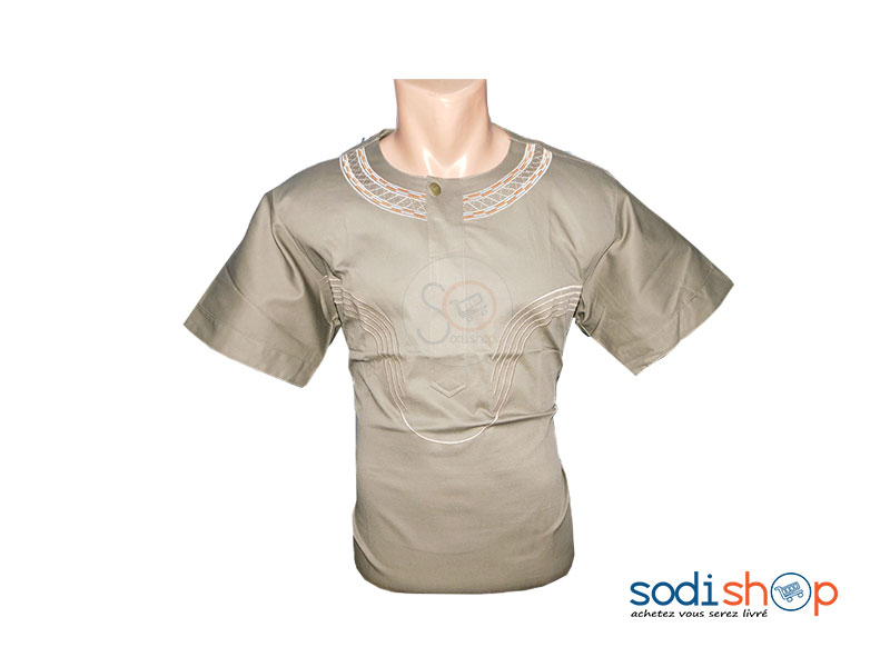 Chemise à Motif Africaine - Couleur Marron Clair, Manches Courtes GJ0058