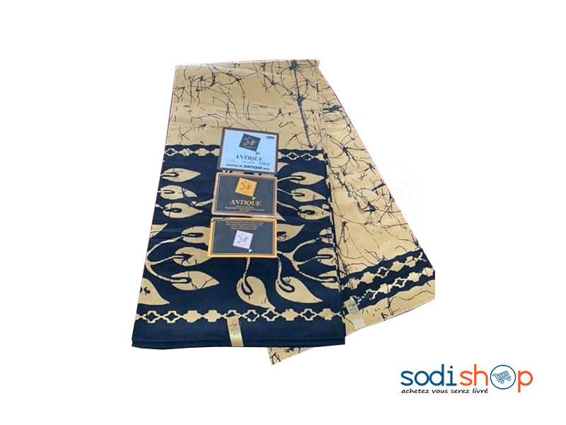 Léger, Tissu à Motif Africaine - Couleur Kaki/Noir, 3 Pagnes, 100% Coton GF0059