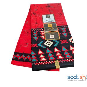 Léger, Tissu à Motif Africaine - Couleur Rouge/Noir, 3 Pagnes, 100% Coton GF0059