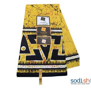 Léger Antique à Motif Bogolan Couleur Jaune Noire 6 Yard GF0059