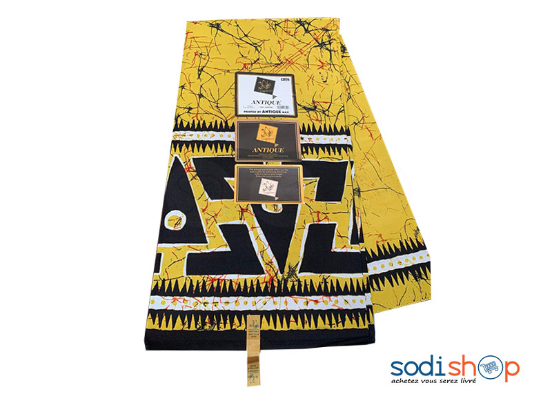 Léger Antique à Motif Bogolan Couleur Jaune Noire 6 Yard GF0059