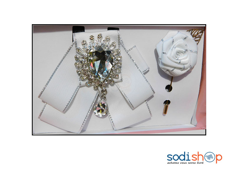 Lavallière Accessoire Pour Vêtement + Broche Couleur Blanche GJ0058