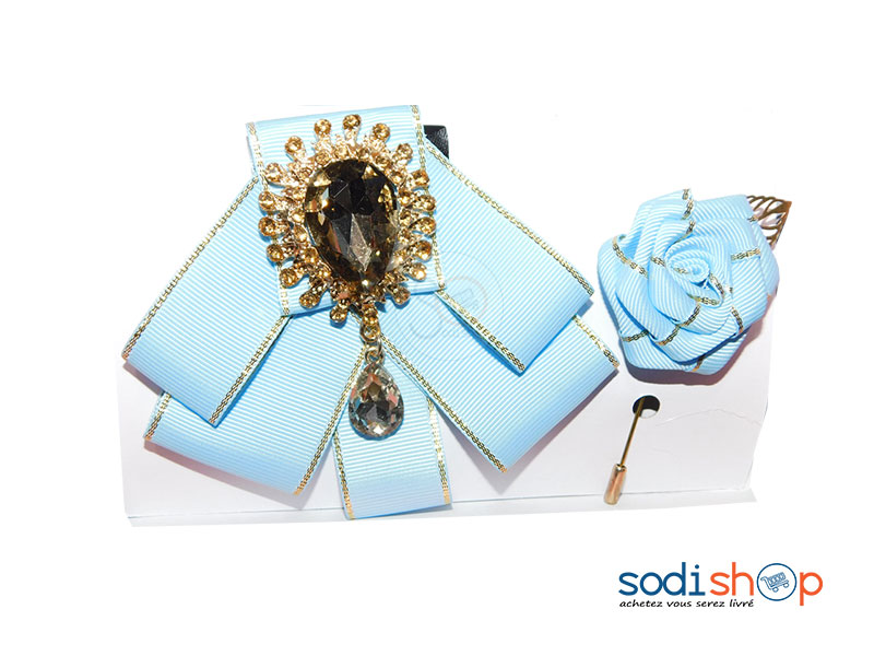 Lavallière Accessoire Pour Vêtement + Broche Couleur Bleu Claire GJ0058