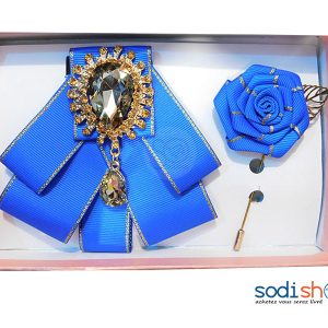Lavallière Accessoire Pour Vêtement + Broche Couleur Bleu Foncé GJ0058