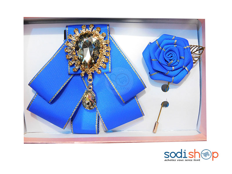 Lavallière Accessoire Pour Vêtement + Broche Couleur Bleu Foncé GJ0058
