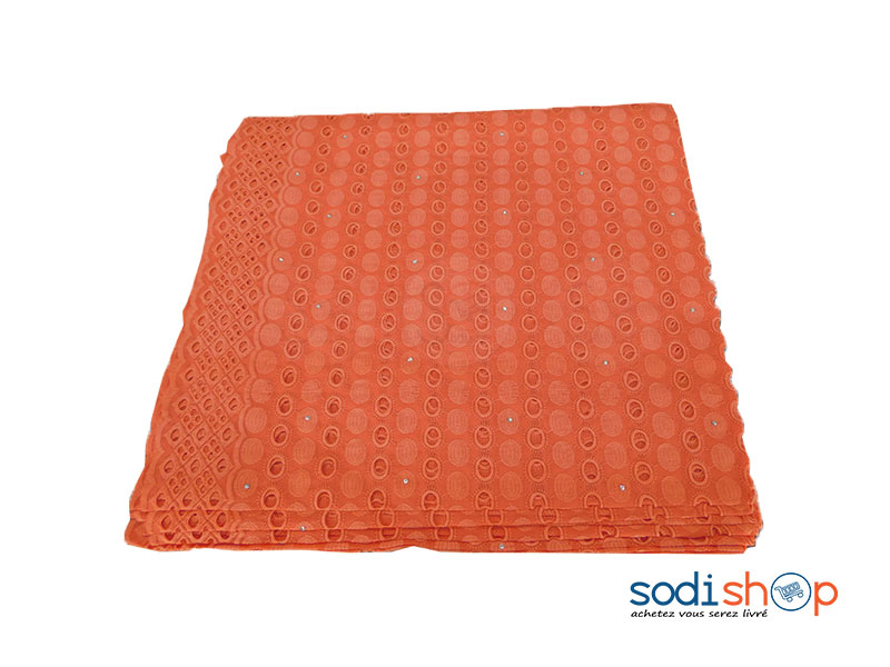 Brodé, Tissu Avec Brillant - Couleur Orange, 1 Mètre GF0059