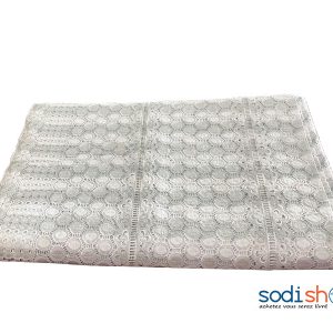 Tissu Brodé à Petit Motif Blanc Gris 1 Mètre GF0059
