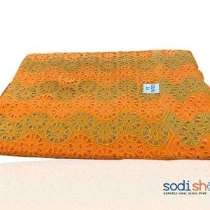 Tissu Broder à Motif Rond Orange Vert 1 Mètre GF0059