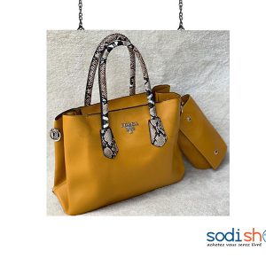 Prada, Sac à Main Jaune + Pochette - Pour Femme AU0059