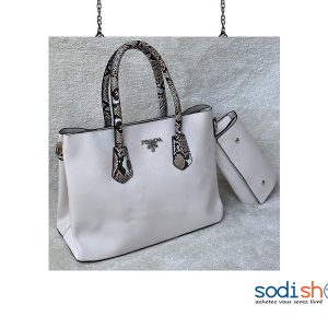 Prada, Sac à Main Blanc + Pochette - Pour Femme AU0059