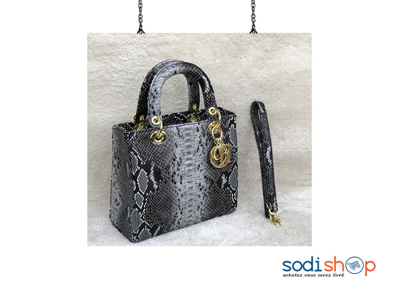 Mini Sac à main, Motif Peau de Serpent - Couleur Noir/Gris, Pour Femme AU0059