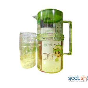 Carafe en Plastique + 4 Bols - Couleur Vert Transparent, 2200 ml LB0060