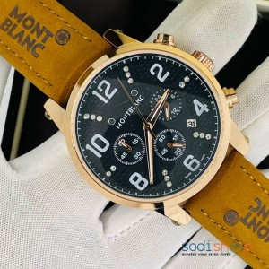 Montre Pour Homme MONTBLANC Bracelet en Cuir - Couleur Doré DIA00169