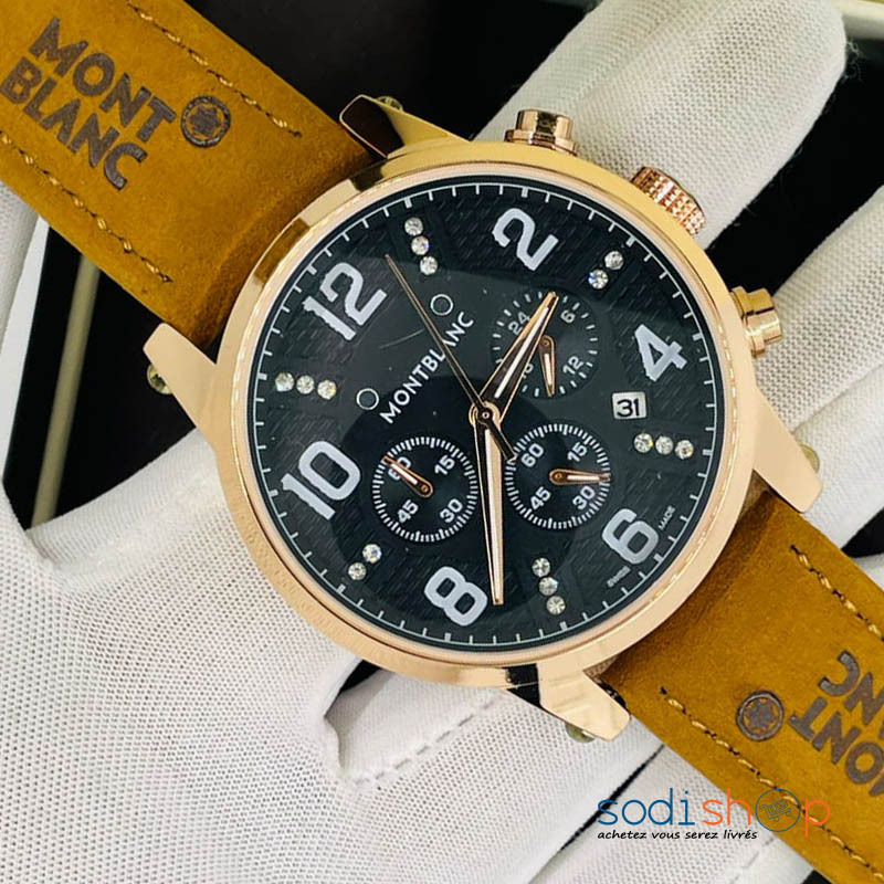 Montre Pour Homme MONTBLANC Bracelet en Cuir - Couleur Doré DIA00169