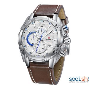 FAERDUO Montre de luxe F8213M  en cuir pour homme d'affaires avec date - Couleur Marron/Argent - SODI00