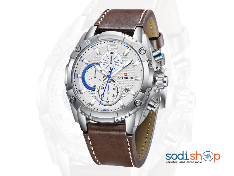 FAERDUO Montre de luxe F8213M en cuir pour homme d'affaires avec date - Couleur Marron/Argent - SODI00 – Image 2