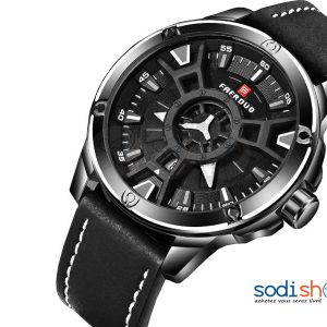 Montre en cuir de marque FAERDUO pour homme de Luxe Couleur Noir -  SODI00