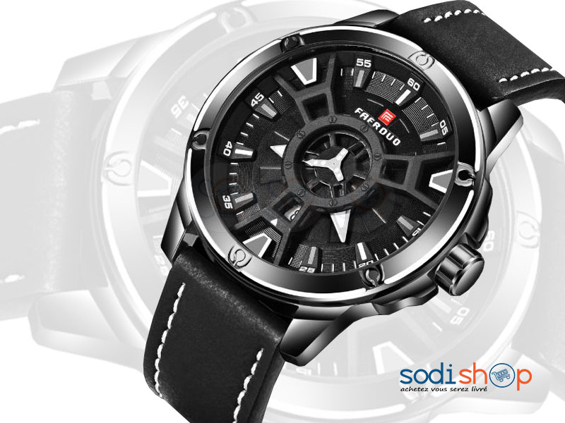 Montre en cuir de marque FAERDUO pour homme de Luxe Couleur Noir - SODI00 – Image 2