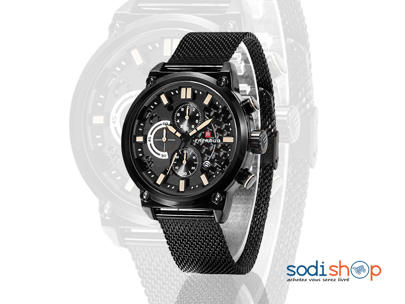 Montre de Luxe FAERDUO F8208M Pour Homme d'affaires- Couleur Noir, Acier Inoxydable - SODI00