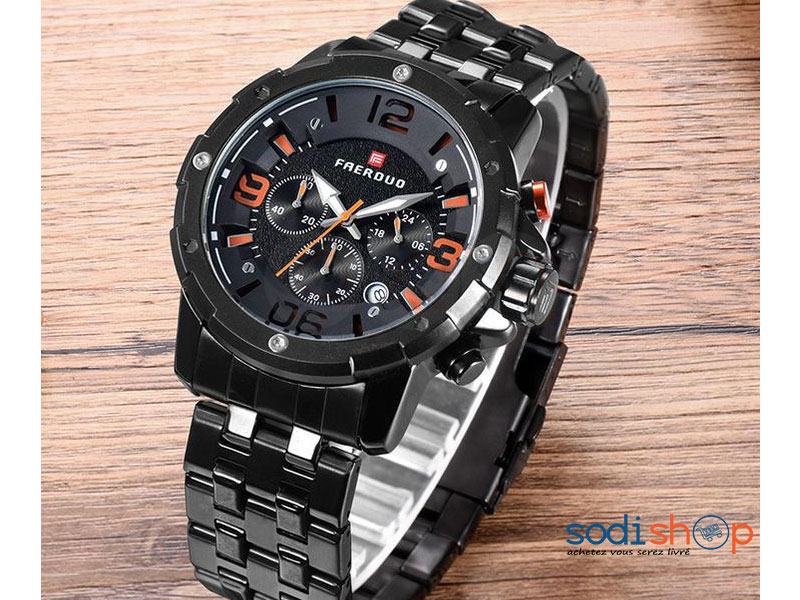 Montre FAERDUO à Quartz Bracelet en Acier Pour Homme Noir SODI00