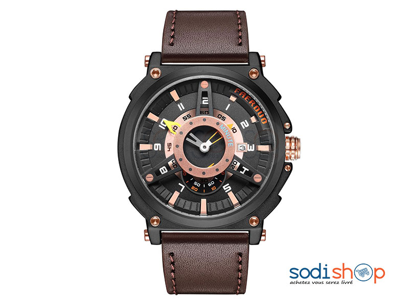 Montre FAERDUO F8272 à Quartz Bracelet en Cuir Pour Homme SODI00