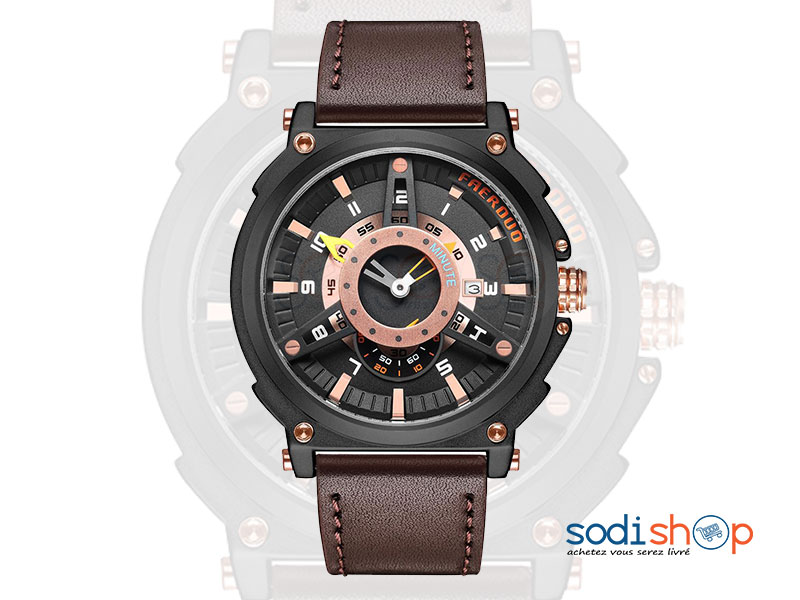 Montre FAERDUO F8272 à Quartz Bracelet en Cuir Pour Homme SODI00 – Image 3