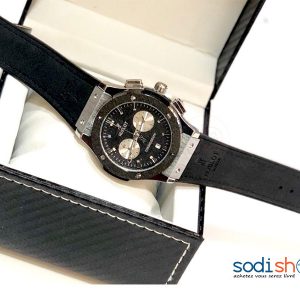 Montre Hublot Noire Pour Homme Bracelet Cuir DIA00169