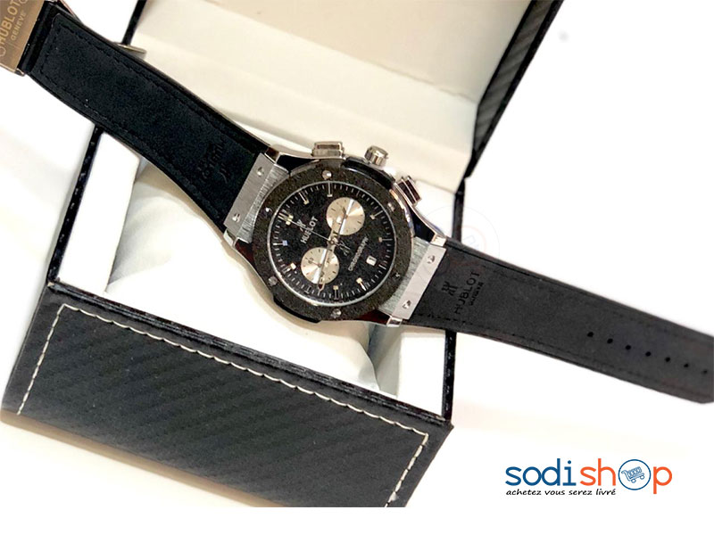 Montre Hublot Noire Pour Homme Bracelet Cuir SODI00