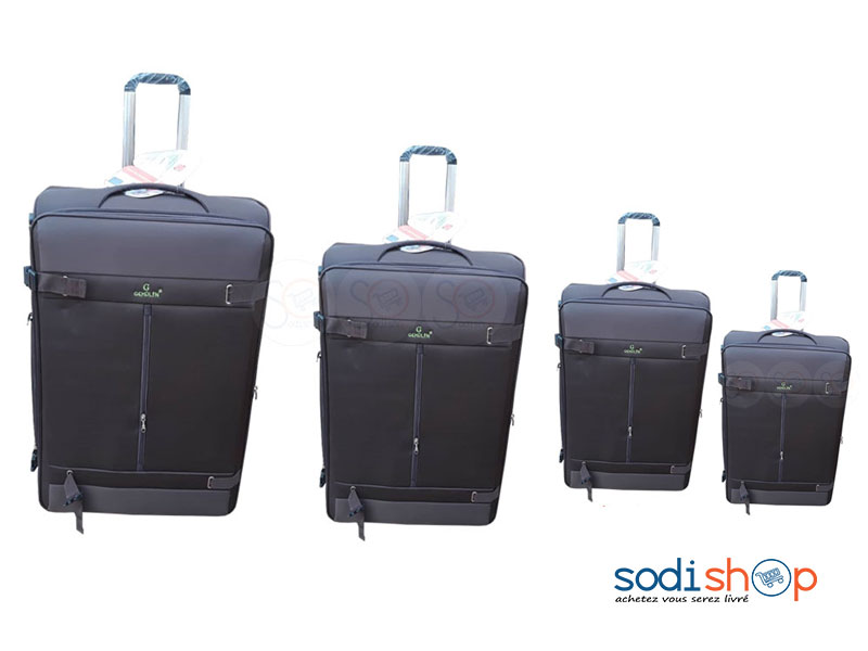 kit de 4 Valises à Roulette Double Trolley Couleur Marron BG0053