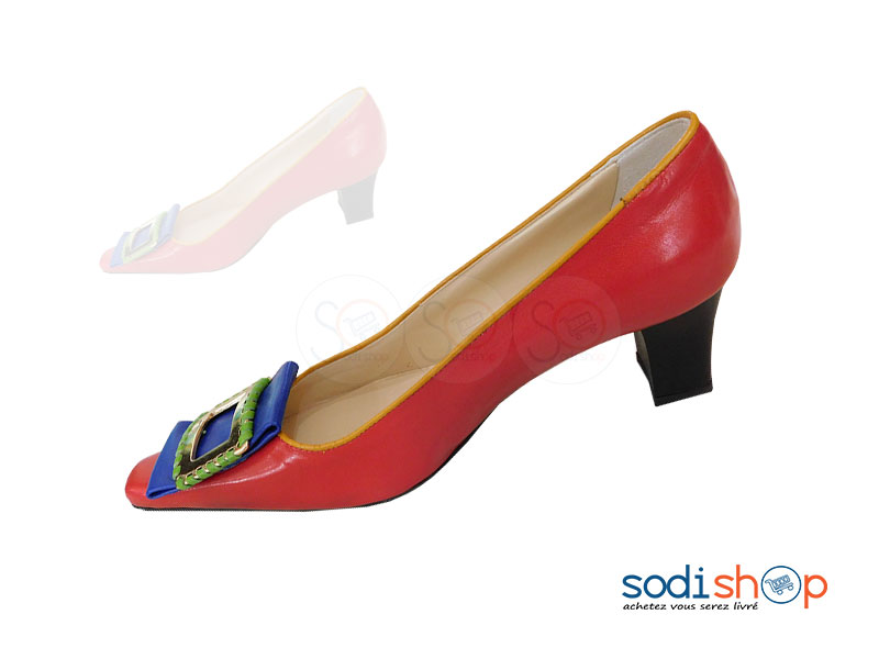 Escarpin, Talon en Cuir Pour Femme - Couleur Rouge/Bleu SC0067