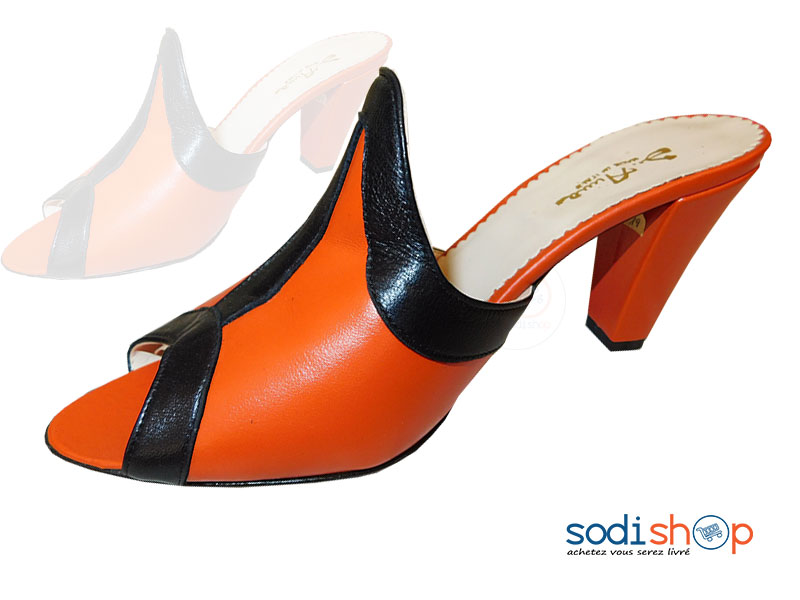 Chaussure à Talon Pour Femme Couleur Orange Noire SC0067
