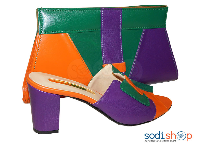 Ensemble Talon + Pochette, Manuela Albano - Couleur Vert/Violet SC0067