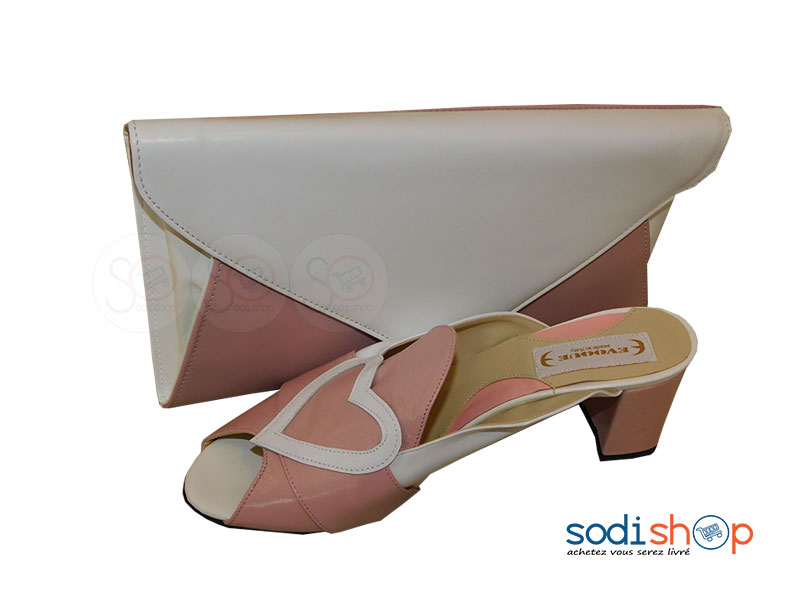 Ensemble Talon + Pochette, Evoque - Couleur Blanc/Rose SC0067