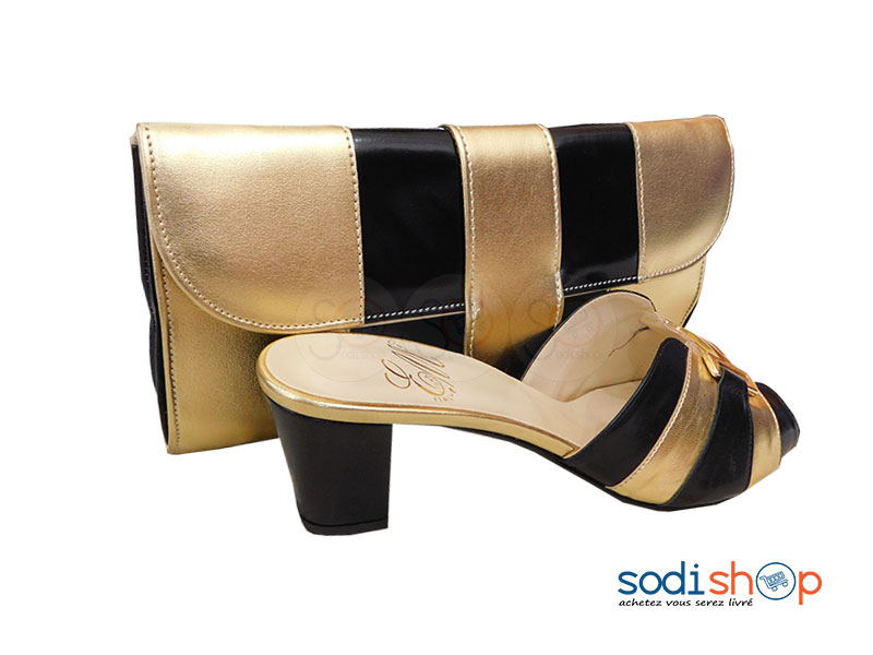 Ensemble Talon + Pochette, Eliana Morelli - Couleur Or/Noir SC0067