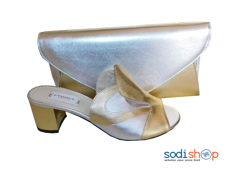 Ensemble Talon + Pochette, Evoque - Couleur Gris/Or SC0067